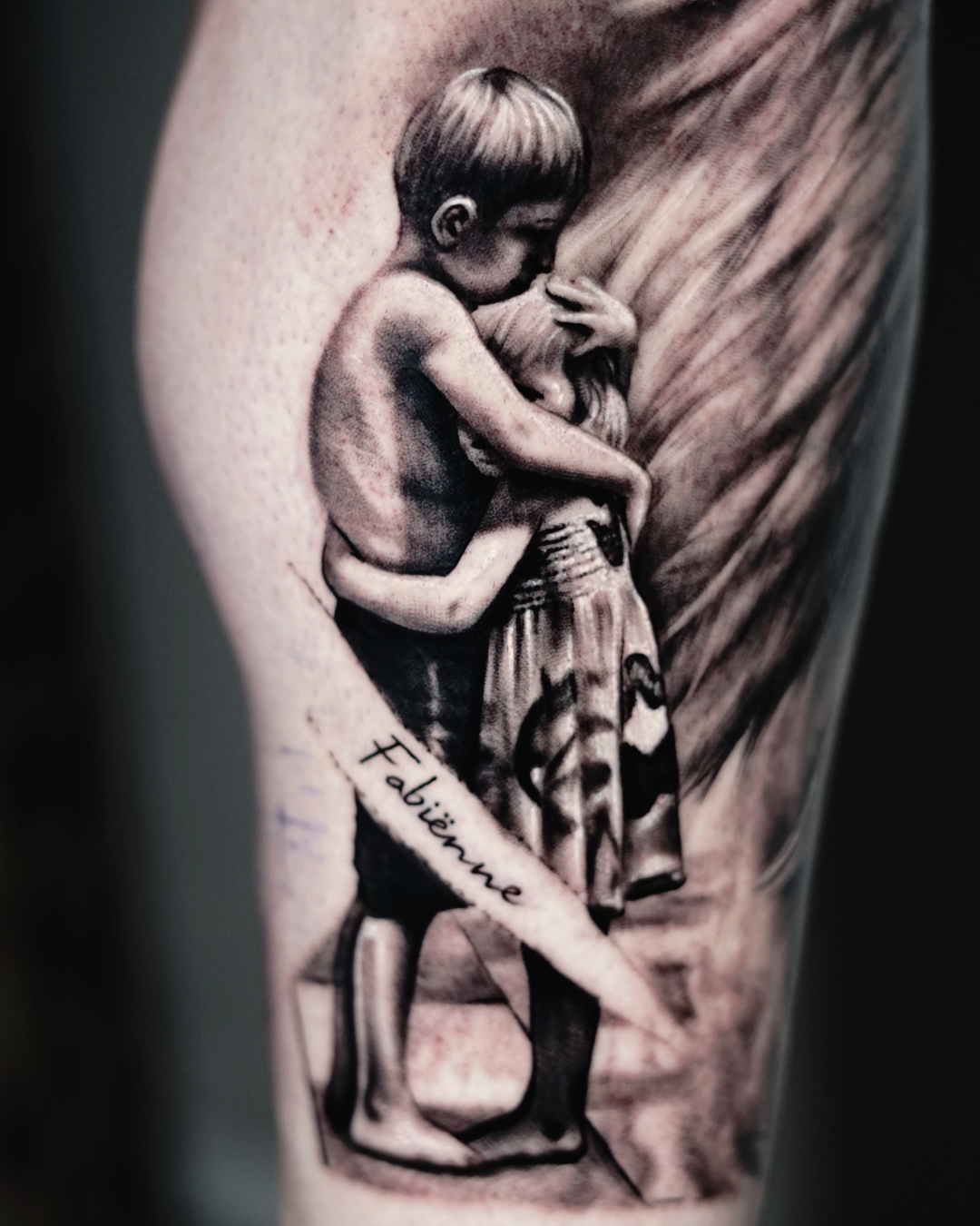 Tattoo tatuaje Alexis Epalza black and grey realistic brother sister siblings